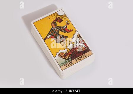 La carte Fool tarot d'un pack traditionnel Banque D'Images