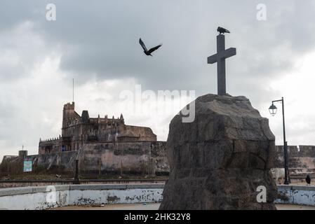 Tranquebar, Inde - janvier 2022 : fort de Dansborg dans le village colonial de Tranquebar. Banque D'Images