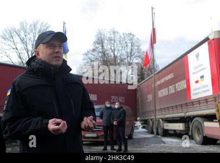 Non exclusif: KIEV, UKRAINE - 01 FÉVRIER 2022 - Chef par intérim du Service d'urgence de l'Etat de l'Ukraine Serhii Kruk parle avec la presse pendant le Banque D'Images