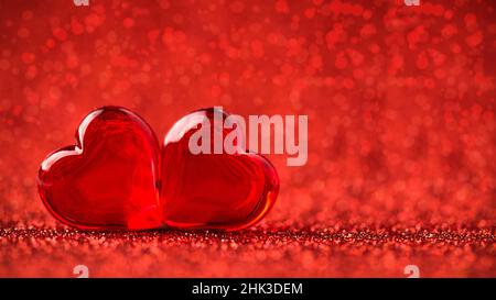 Arrière-plan cœur Saint-Valentin rouge avec espace de copie.Carte de voeux rouge Saint-Valentin. Banque D'Images