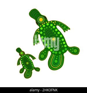 Platypus isolé sur fond blanc. Australie peinture à points de bec de canard aborigène. Ornithorynque aborigène de style tribal. Style ethnique décoratif. Vecteur Illustration de Vecteur