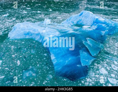 USA, Alaska, vue aérienne des icebergs flottant près du visage de vêlage des glaciers LeConte à l'est de Saint-Pétersbourg Banque D'Images