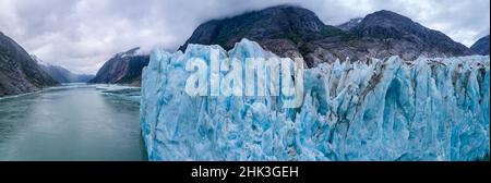USA, Alaska, vue panoramique Aérienne de glace bleu glacier face de LeConte est de Petersburg Banque D'Images