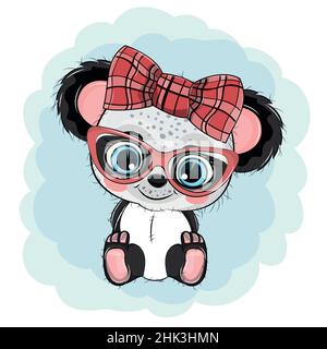 Adorable panda de bébé avec des lunettes et un noeud. Illustration de Vecteur