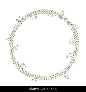 Une couronne avec des brindilles et des baies sur un fond blanc isolé.Illustration aquarelle dessinée à la main Banque D'Images