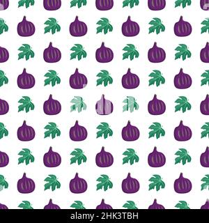 Motif sans couture avec fruits et feuilles de figues frais et savoureux.Imprimé de fruits entiers.Plante exotique lumineuse.Illustration à plat du vecteur alimentaire Illustration de Vecteur