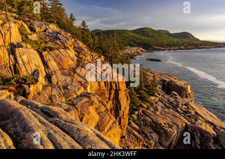 Otter Cliffs au lever du soleil dans le parc national d'Acadia, Maine, États-Unis Banque D'Images