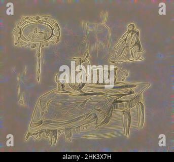 Inspiré par la vie plate, miroir, figure assise, James Ensor, dessin, Art belge, repensé par Artotop. L'art classique réinventé avec une touche moderne. Conception de lumière chaleureuse et gaie, de luminosité et de rayonnement de lumière. La photographie s'inspire du surréalisme et du futurisme, embrassant l'énergie dynamique de la technologie moderne, du mouvement, de la vitesse et révolutionne la culture Banque D'Images