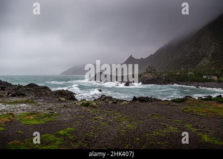 Scène théâtrale sur la côte du Cap Palliser près de Wellington, Nouvelle-Zélande. Banque D'Images