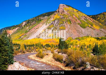 La couleur de l'automne le long du ruisseau de minéraux sous Red Mountain Pass, San Juan National Forest, Colorado, USA Banque D'Images