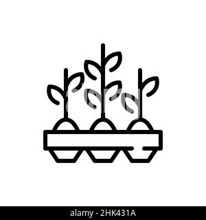 Semis en pots.Pousses d'herbe en pleine croissance pour l'agriculture.Pixels Perfect, icônes de contour modifiables Illustration de Vecteur
