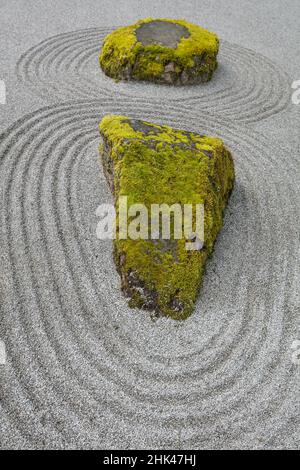 États-Unis, Washington, île de Bainbridge. Sable ratissé autour de la roche. Crédit : Don Paulson / Galerie Jaynes / DanitaDelimont.com Banque D'Images