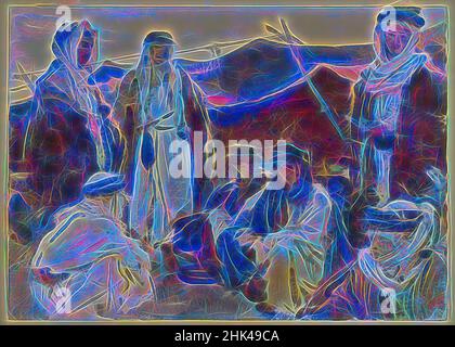 Inspiré par Bedouin Camp, John Singer Sargent, américain, né en Italie, 1856-1925, Aquarelle opaque et translucide, 1905-1906, 10 x 14 1/16 po, 25,4 x 35,7 cm, aquarelle américaine, arabe, arabe, burnoose, désert, famille, igal, kibr, kufeya, Hommes, Moyen-Orient, nomade, repos, tente, Thobe, tob, repensé par Artotop. L'art classique réinventé avec une touche moderne. Conception de lumière chaleureuse et gaie, de luminosité et de rayonnement de lumière. La photographie s'inspire du surréalisme et du futurisme, embrassant l'énergie dynamique de la technologie moderne, du mouvement, de la vitesse et révolutionne la culture Banque D'Images