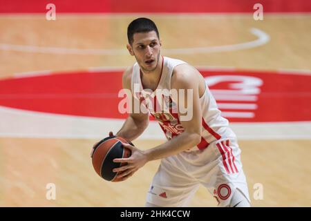 Belgrade, Serbie, le 1st février 2022.Nikola Ivanovic de Crvena Zvezda mts Belgrade réagit lors du match Euroligue de Turkish Airlines entre Crvena Zvezda mts Belgrade et AX Armani Exchange Milan à Belgrade, Serbie.1 février 2022.Crédit : Nikola Krstic/Alay Banque D'Images