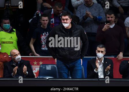 Belgrade, Serbie, le 1st février 2022.Darko Milicic regarde le jeu pendant le match EuroLeague de Turkish Airlines entre Crvena Zvezda mts Belgrade et AX Armani Exchange Milan à Belgrade, Serbie.1 février 2022.Crédit : Nikola Krstic/Alay Banque D'Images