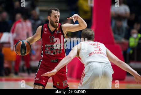 Belgrade, Serbie, le 1st février 2022.Sergio Rodriguez d'AX Armani Exchange Milan gestes pendant le match EuroLeague de Turkish Airlines entre Crvena Zvezda mts Belgrade / AX Armani Exchange Milan à Belgrade, Serbie.1 février 2022.Crédit : Nikola Krstic/Alay Banque D'Images