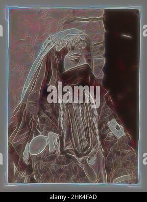 Inspiré par Portrait de la femme membre de la famille de Shah, l'une des 274 photographies anciennes, photographie d'argent d'albumine, fin 19th-début 20th siècle, Qentra, période de Qentra, 8 1/8 x 6 1/8 po, 20,7 x 15,6 cm, 19th siècle, fille, demi-voile, mode historique, Iran, masque, Moyen-Orient, niqaab, Perse, Repensé par Artotop. L'art classique réinventé avec une touche moderne. Conception de lumière chaleureuse et gaie, de luminosité et de rayonnement de lumière. La photographie s'inspire du surréalisme et du futurisme, embrassant l'énergie dynamique de la technologie moderne, du mouvement, de la vitesse et révolutionne la culture Banque D'Images