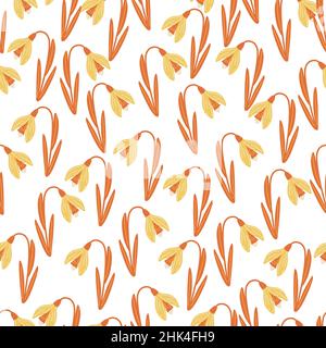 Motif décoratif isolé sans couture avec décoration fleurs en neige orange aléatoire.Arrière-plan blanc.Illustration vectorielle pour tirages textiles de saison, Illustration de Vecteur