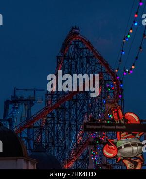 Images de l'héritage DSLR de Pleasure Beach Blackpool , y compris le Old Wild Mouse Ride, Amanda Thompson, Pre Icon, train fantôme, Big One, Infusion de glace Banque D'Images