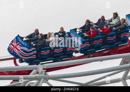 Images de l'héritage DSLR de Pleasure Beach Blackpool , y compris le Old Wild Mouse Ride, Amanda Thompson, Pre Icon, train fantôme, Big One, Infusion de glace Banque D'Images