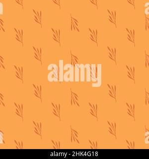 Motif abstrait sans couture biologique avec des silhouettes simples en feuilles.Fond orange pastel.Illustration vectorielle pour tirages textiles de saison, fabr Illustration de Vecteur