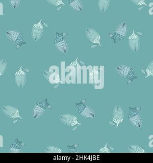 Scrapbook sans couture motif botanique avec formes abstraites de silhouettes d'Acorn.Fond bleu pastel.Illustration vectorielle pour tirages textiles de saison, fab Illustration de Vecteur