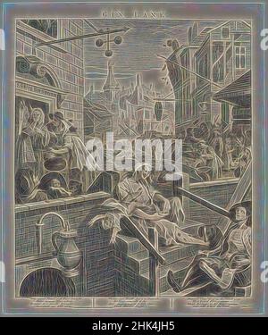 Inspiré de Gin Lane, William Hogarth, britannique, 1697-1764, gravure sur papier à poser, 1751, 15 3/8 x 12 3/4 po, 39 x 32,4 cm, réimaginé par Artotop. L'art classique réinventé avec une touche moderne. Conception de lumière chaleureuse et gaie, de luminosité et de rayonnement de lumière. La photographie s'inspire du surréalisme et du futurisme, embrassant l'énergie dynamique de la technologie moderne, du mouvement, de la vitesse et révolutionne la culture Banque D'Images