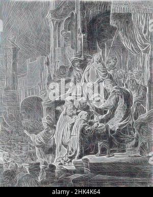 Inspiré par Christ avant le Pilate: Grande assiette, Rembrandt Harmensz. Van Rijn, néerlandais, 1606-1669, Etching sur papier cousu, pays-Bas, 1635-1636, assiette: 21 7/8 x 17 3/4 po, 55,6 x 45,1 cm, réimaginé par Artotop. L'art classique réinventé avec une touche moderne. Conception de lumière chaleureuse et gaie, de luminosité et de rayonnement de lumière. La photographie s'inspire du surréalisme et du futurisme, embrassant l'énergie dynamique de la technologie moderne, du mouvement, de la vitesse et révolutionne la culture Banque D'Images