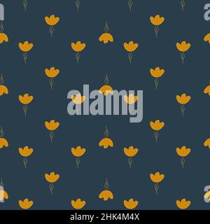 Petites fleurs orange silhouettes sans couture motif de caniche.Fond bleu marine foncé.Petit fond floral.Illustration vectorielle pour le textile de saison Illustration de Vecteur