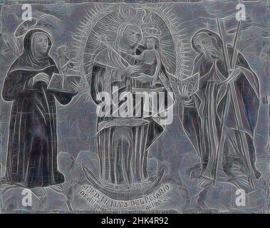 Inspiré par la Vierge de Chiquinquira, huile sur toile, Pérou, n.d., 16 x 20 po., 40,6 x 50,8 cm, bébé, bébé Jésus, enfant, Chiquinquira, Chirst, Christ, Christian, nuage, nuages, couronne, halo, ciel, inscription, Jésus, Madonna, mandorla, Marie, Marie, Huile, peinture à l'huile, peinture, Pérou, rosaire, Repensé par Artotop. L'art classique réinventé avec une touche moderne. Conception de lumière chaleureuse et gaie, de luminosité et de rayonnement de lumière. La photographie s'inspire du surréalisme et du futurisme, embrassant l'énergie dynamique de la technologie moderne, du mouvement, de la vitesse et révolutionne la culture Banque D'Images