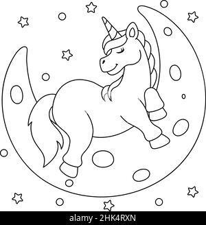 UNICORN Sleeping on the Moon coloriage page Illustration de Vecteur