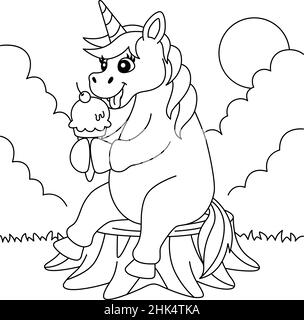 Licorne manger crème glacée coloriage page pour enfants Illustration de Vecteur