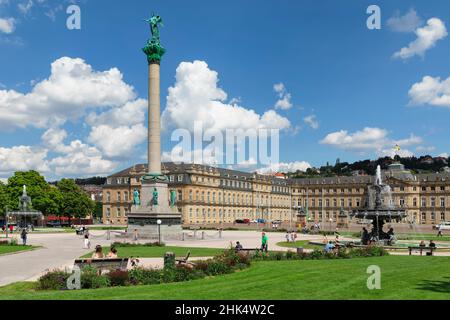 Place Schlossplatz et le nouveau château, Stuttgart, Neckar Valley, Bade-Wurtemberg, Allemagne,Europe Banque D'Images