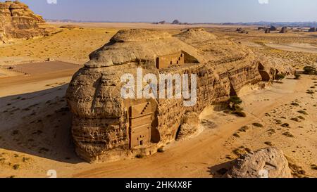 Antenne des tombes rocheuses, Madain Saleh (Hegra) (Al Hijr), site du patrimoine mondial de l'UNESCO, Al Ula, Royaume d'Arabie Saoudite, Moyen-Orient Banque D'Images