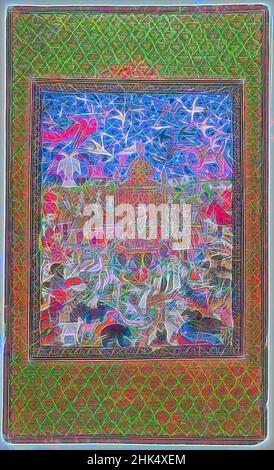 Inspiré par le roi Salomon et sa Cour, Indien, aquarelle opaque et or sur papier, Hyderabad, Deccan, Inde, 1875-1900, feuille : 19 11/16 x 11 7/8 po, 50,0 x 30,2 cm, 19th, anges, animaux, occupé, Siècle, créatures, Deccan, Fleur, doré, Gold, groupe, Hyderabad, IMLS, Inde, Indien, Roi, Roi, réimaginé par Artotop. L'art classique réinventé avec une touche moderne. Conception de lumière chaleureuse et gaie, de luminosité et de rayonnement de lumière. La photographie s'inspire du surréalisme et du futurisme, embrassant l'énergie dynamique de la technologie moderne, du mouvement, de la vitesse et révolutionne la culture Banque D'Images