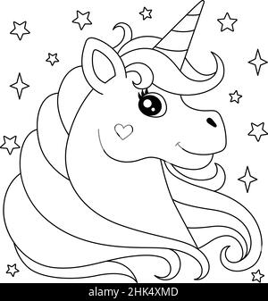 Page de coloriage de la tête UNICORN pour les enfants Illustration de Vecteur