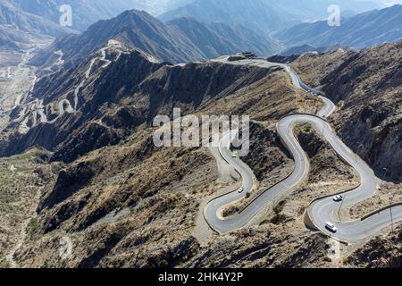 Chemin de montagne Zigzag Abha, Royaume d'Arabie Saoudite, Moyen-Orient Banque D'Images