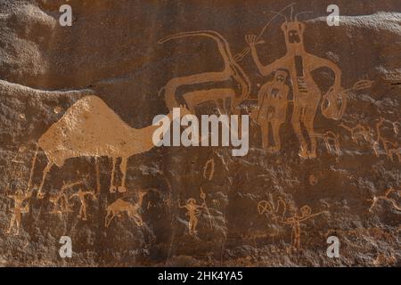 Sculptures de roche, pétroglyphes et inscriptions de Bir Hima Rock, site du patrimoine mondial de l'UNESCO, Najran, Royaume d'Arabie Saoudite, Moyen-Orient Banque D'Images