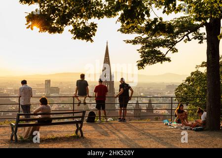 Vue de la colline de Schlossberg à la cathédrale, Fribourg, Forêt Noire, Bade-Wurtemberg, Allemagne,Europe Banque D'Images