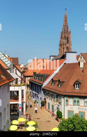 Rue Munzgasse, Cathédrale, Fribourg im Breisgau, Forêt Noire, Bade-Wurtemberg,Allemagne, Europe Banque D'Images