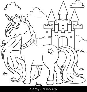 UNICORN Princess coloriage page pour enfants Illustration de Vecteur