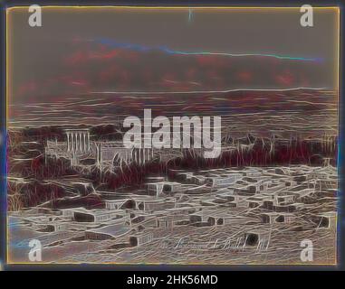 Inspiré par la vue de Baalbek, photographie en argent d'albumine, 19th siècle, 8 9/16 x 11 po., 21,8 x 28 cm, civilisation ancienne, architecture, classique, colonnes, Ruines, repensée par Artotop. L'art classique réinventé avec une touche moderne. Conception de lumière chaleureuse et gaie, de luminosité et de rayonnement de lumière. La photographie s'inspire du surréalisme et du futurisme, embrassant l'énergie dynamique de la technologie moderne, du mouvement, de la vitesse et révolutionne la culture Banque D'Images
