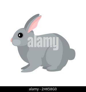 Joli lapin isolé sur fond blanc dans un style plat.Personnage de dessin animé drôle lapin couleur gris.Concevoir l'animal de ferme à toutes fins.Illustrateur vectoriel Illustration de Vecteur