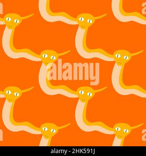 Tons lumineux motif sans couture avec formes abstraites de serpents jaunes d'animaux.Arrière-plan orange.Imprimé Doodle.Illustration du stock.Conception vectorielle pour textil Illustration de Vecteur