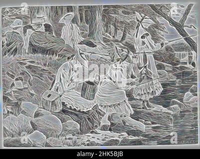Inspiré par la Fête de la pêche, Winslow Homer, américain, 1836-1910, gravure de bois, Pêcheurs à la ligne, pêche, nourriture et boissons, femmes, hommes et femmes, Pique-nique, loisirs, socialisation, victorien, réimaginé par Artotop. L'art classique réinventé avec une touche moderne. Conception de lumière chaleureuse et gaie, de luminosité et de rayonnement de lumière. La photographie s'inspire du surréalisme et du futurisme, embrassant l'énergie dynamique de la technologie moderne, du mouvement, de la vitesse et révolutionne la culture Banque D'Images