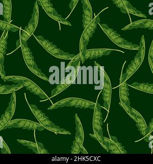 Motif décoratif sans couture avec silhouettes de feuilles de banane vert aléatoire.Arrière-plan sombre.Style simple.Imprimé vectoriel plat pour textile, tissu, giftwra Illustration de Vecteur