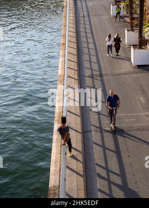 La Seine et sa collection de ponts pittoresques sont l'un des points forts de tout voyage à Paris, en France.Mais ici, nous voyons quelque chose d'un peu plus inti Banque D'Images