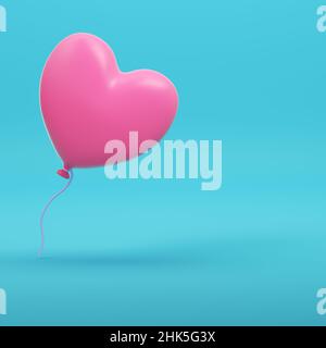 Ballon rose en forme de coeur pour la Saint Valentin sur fond bleu vif dans des couleurs pastel.Concept de minimalisme.3d rendu Banque D'Images