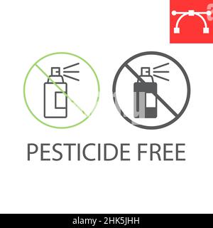 Ligne sans pesticide et icône de glyphe, écologique et sain, sans icône de vecteur de pesticides, graphiques de vecteur, signe de contour modifiable de trait, eps 10. Illustration de Vecteur