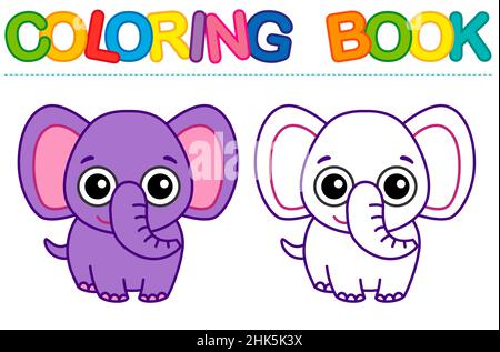 Page de coloriage drôle de dessin animé éléphant. Livre de coloriage vectoriel pour l'activité des enfants Illustration de Vecteur